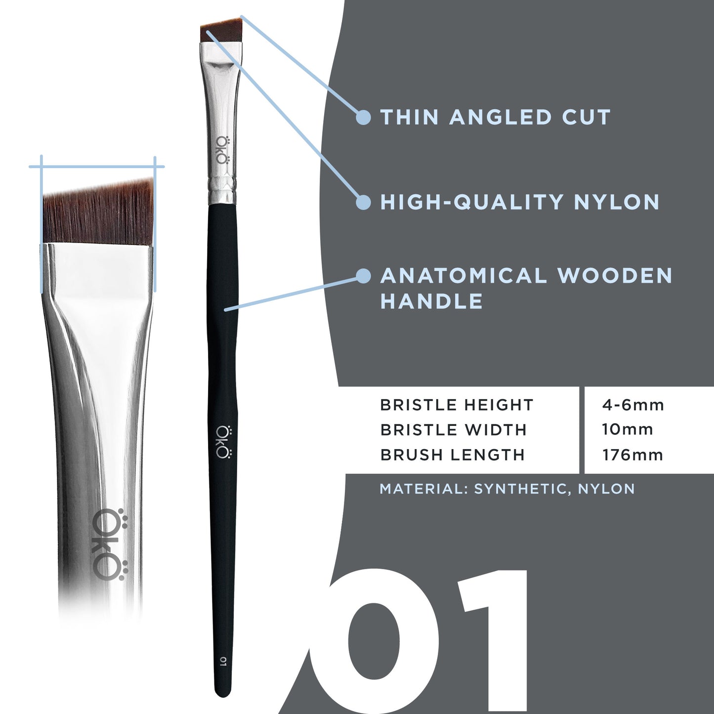 OkO Lash & Brow Large Angled Brush #1 – Black Edition