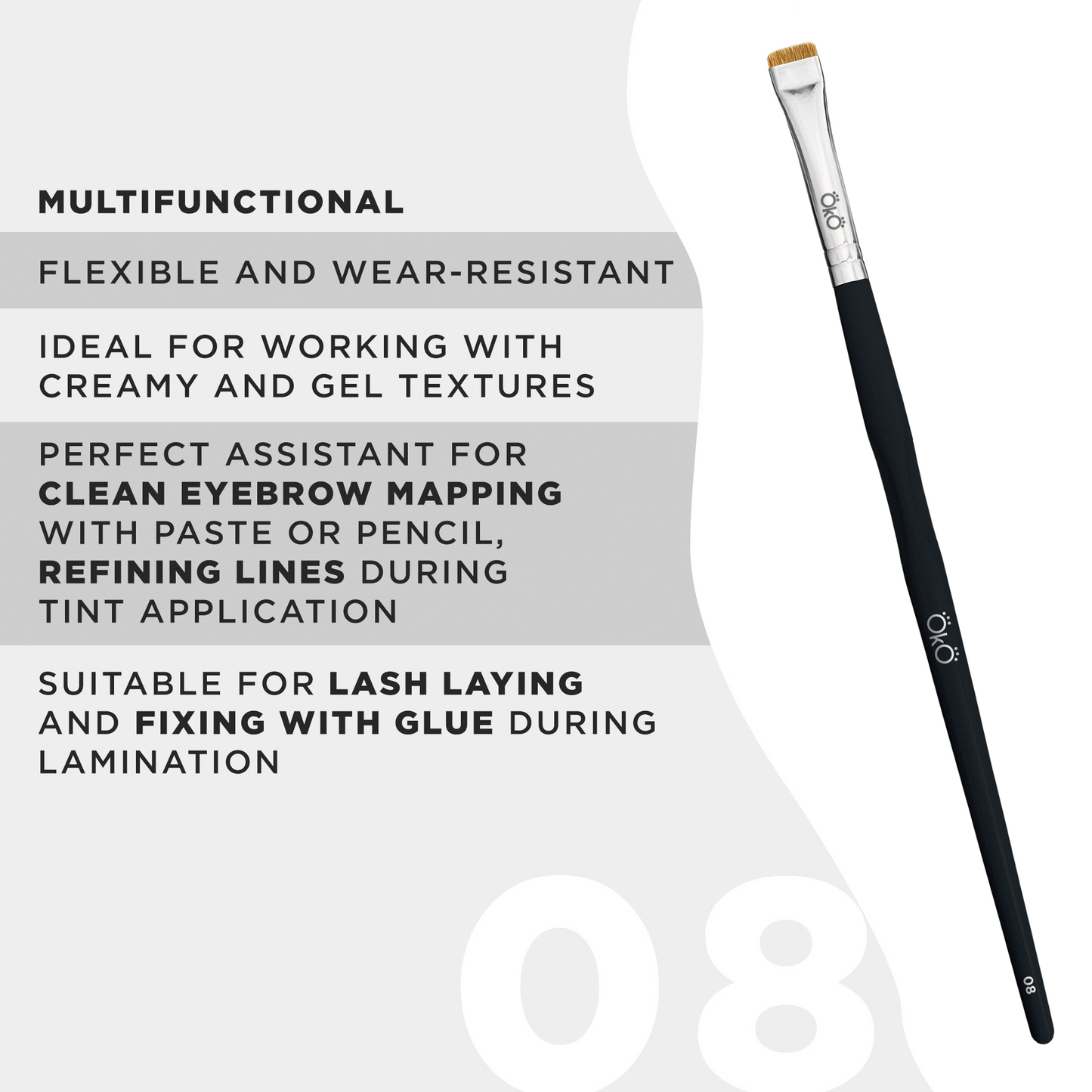 OkO Lash & Brow Flat Brush #8 – Black Edition